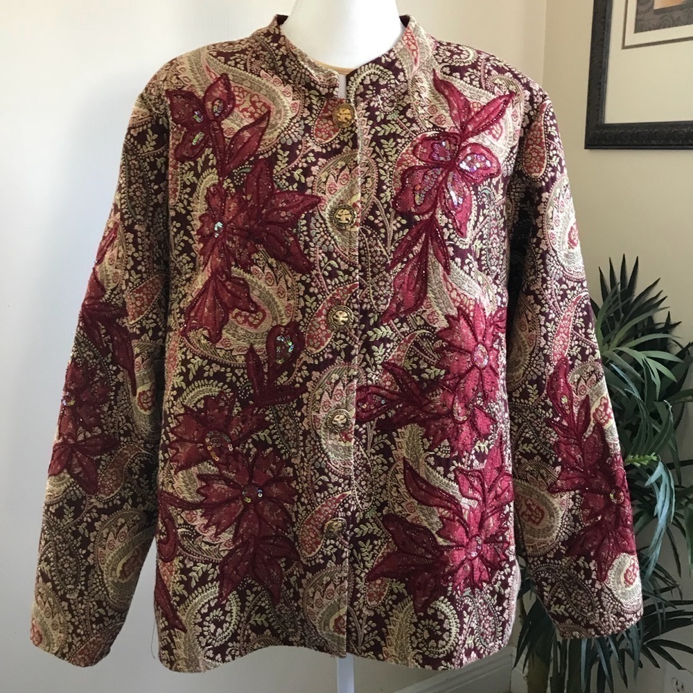 Indigo Moon Embroidery Sequin Tapestry Jacket XL